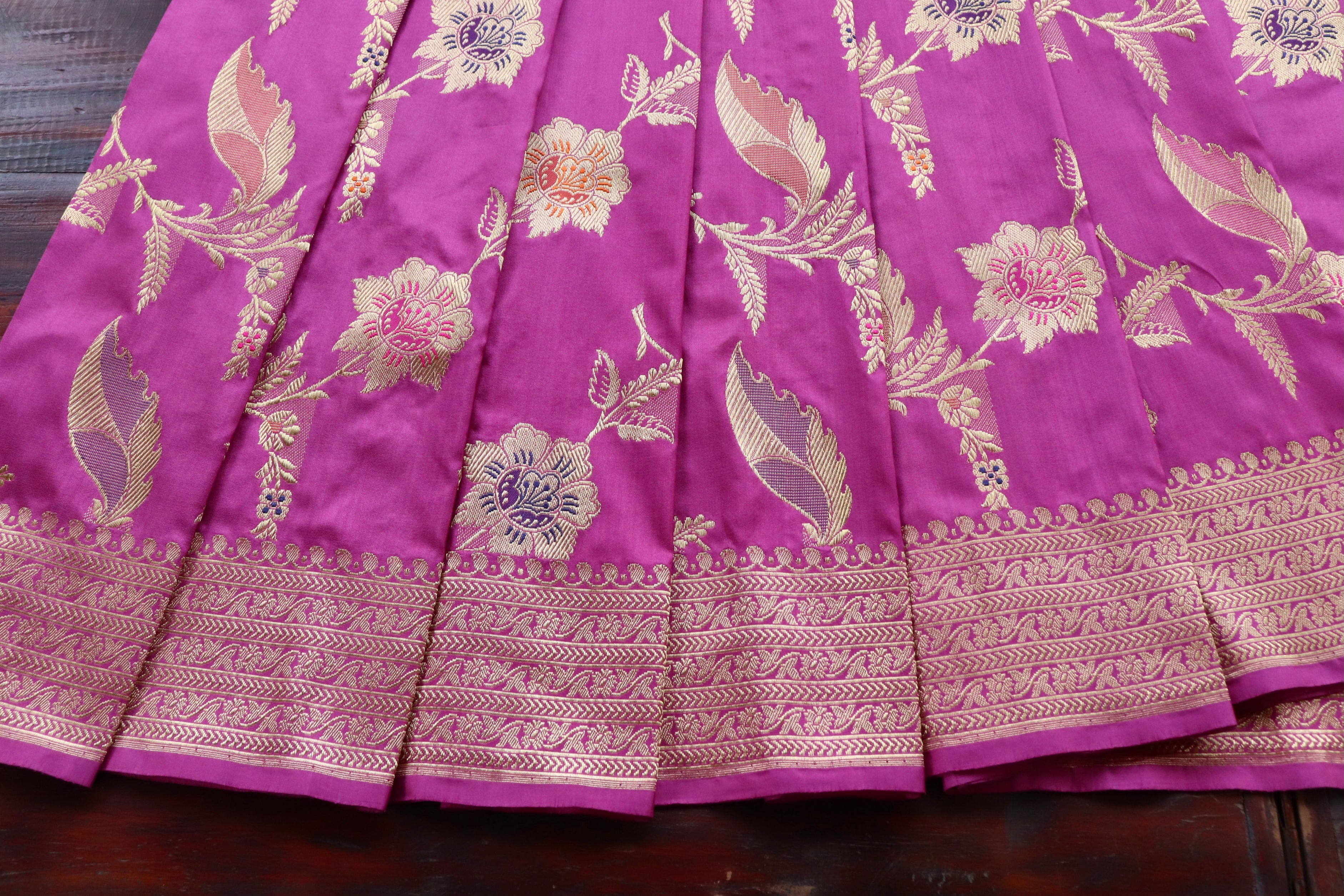 Purple Meenadar Pure Silk Handloom Banarasi Jangla Saree