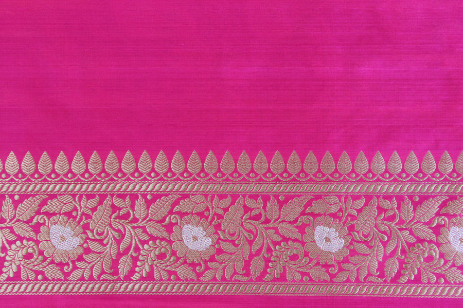 Phool Jangla motif on Rich Pink Blue Kadhua Katan saree