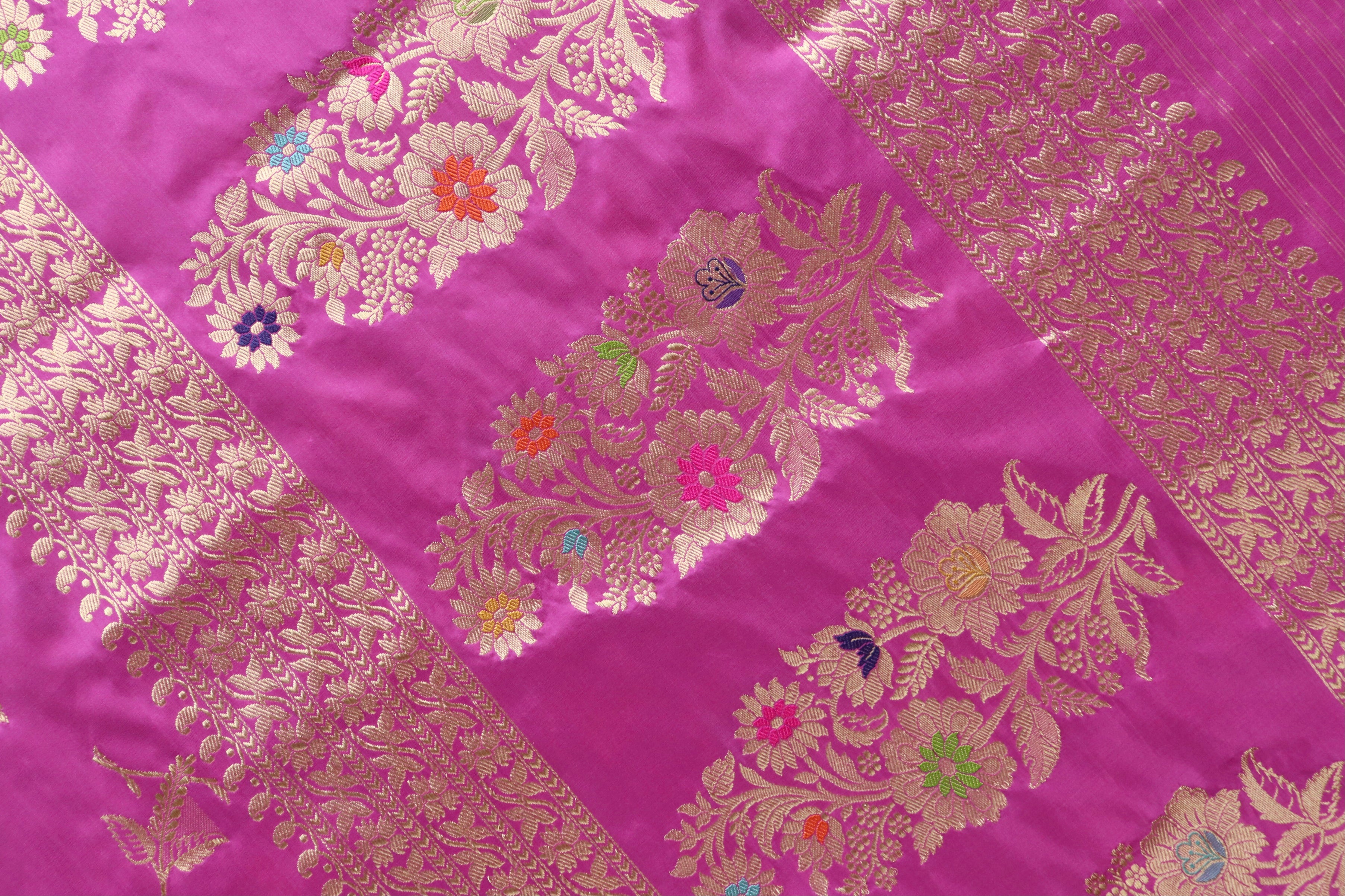 Purple Meenadar Pure Silk Handloom Banarasi Jangla Saree