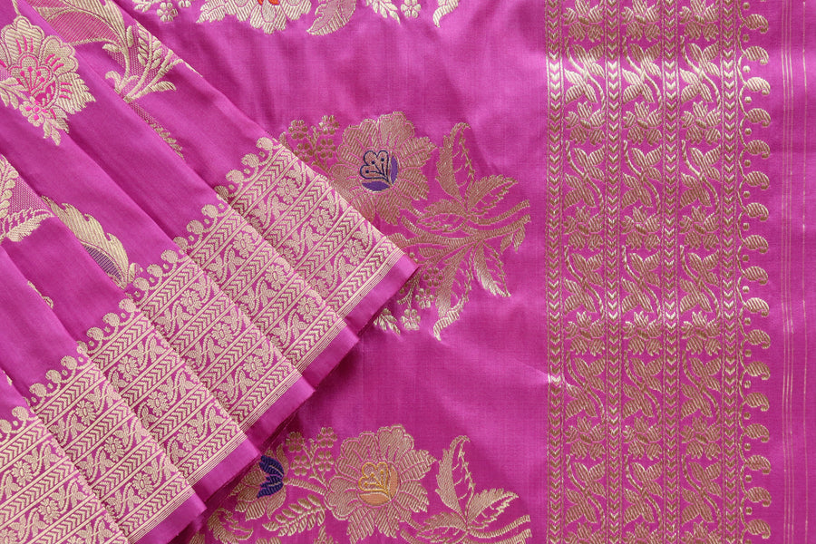 Colour close-up of Purple Meenadar Jangla Banarasi saree