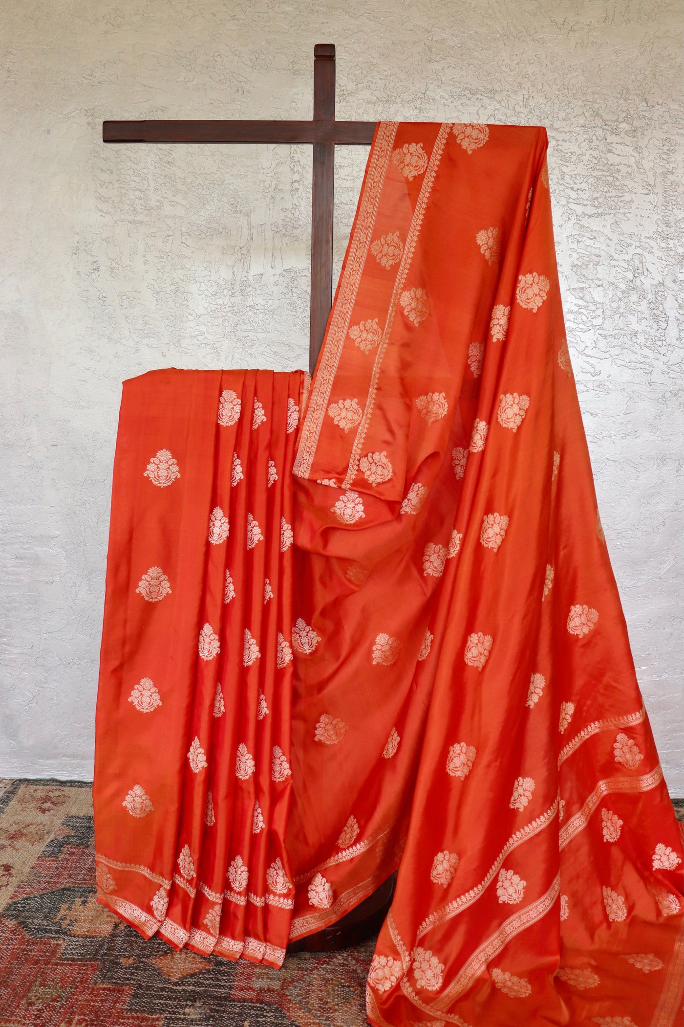 Rust Kadhua Motif Pure Silk Handloom Banarasi Saree