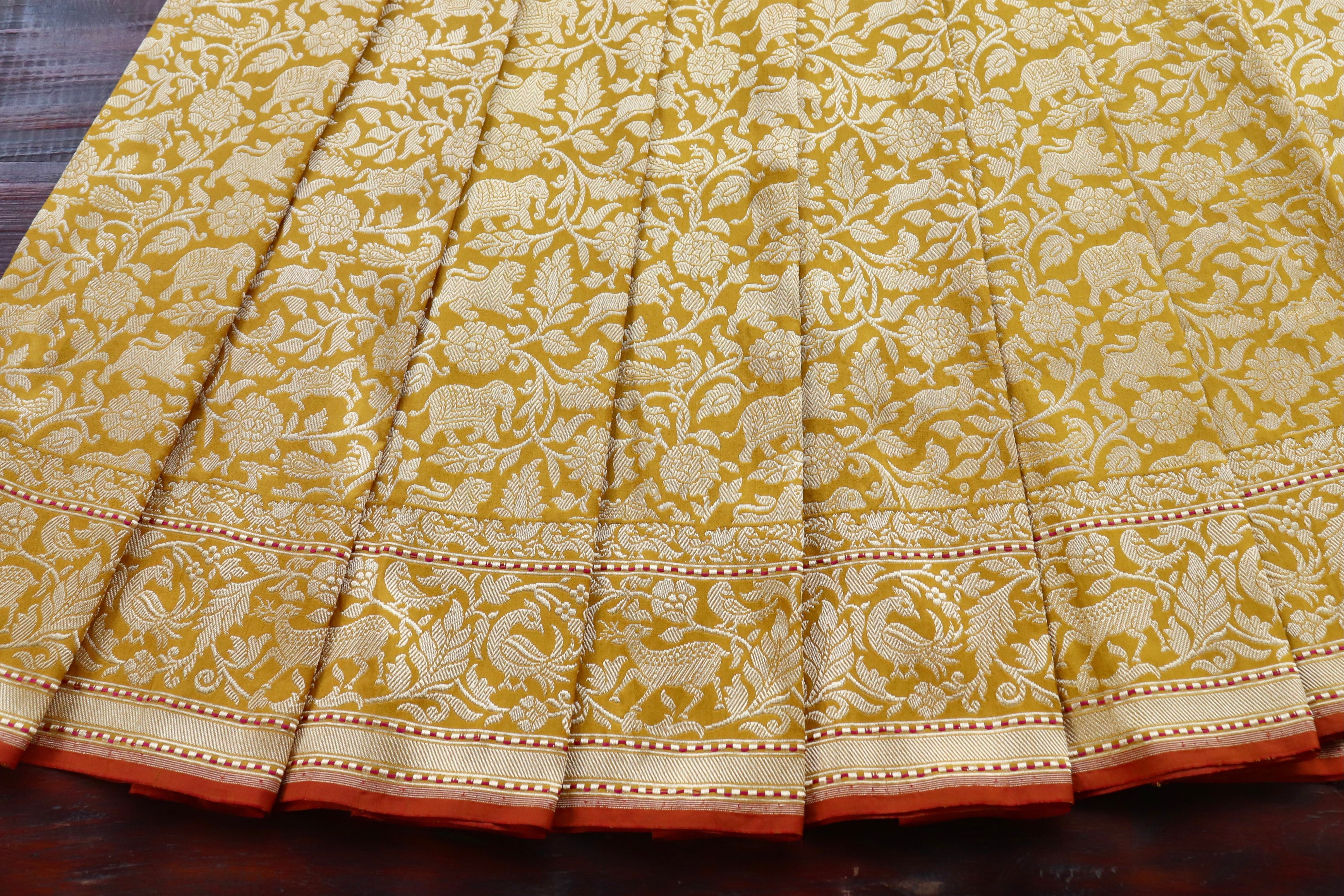 Yellow Shikargah Pure Silk Handloom Banarasi Saree