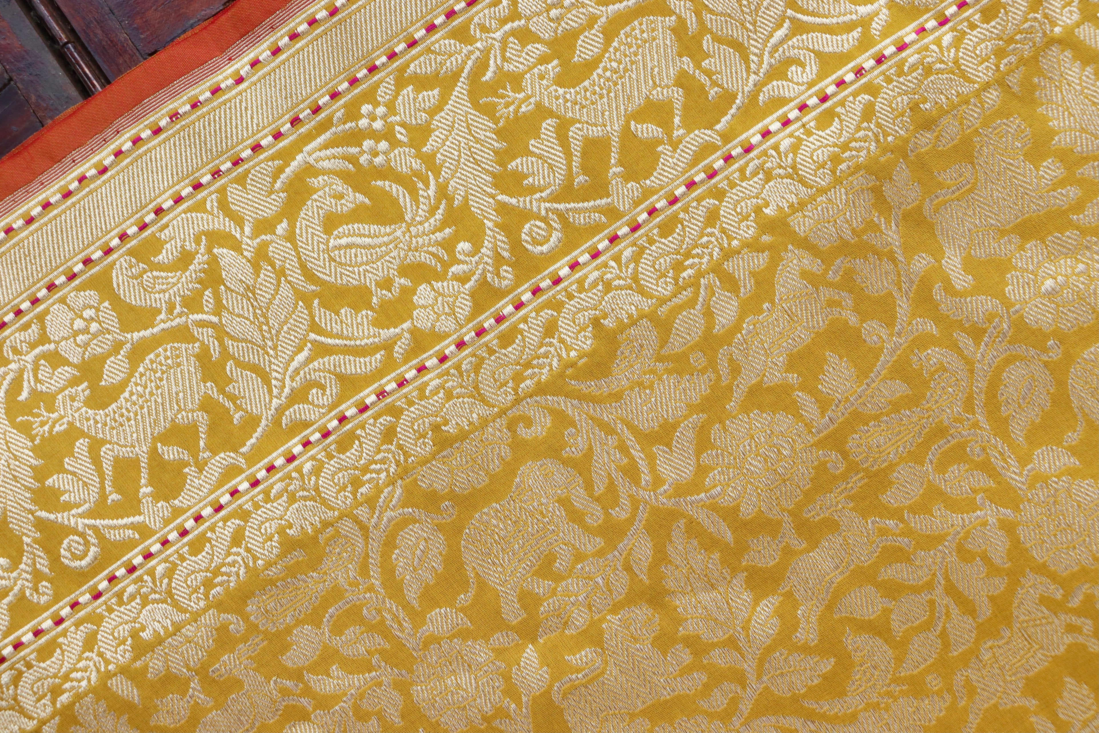 Yellow Shikargah Pure Silk Handloom Banarasi Saree