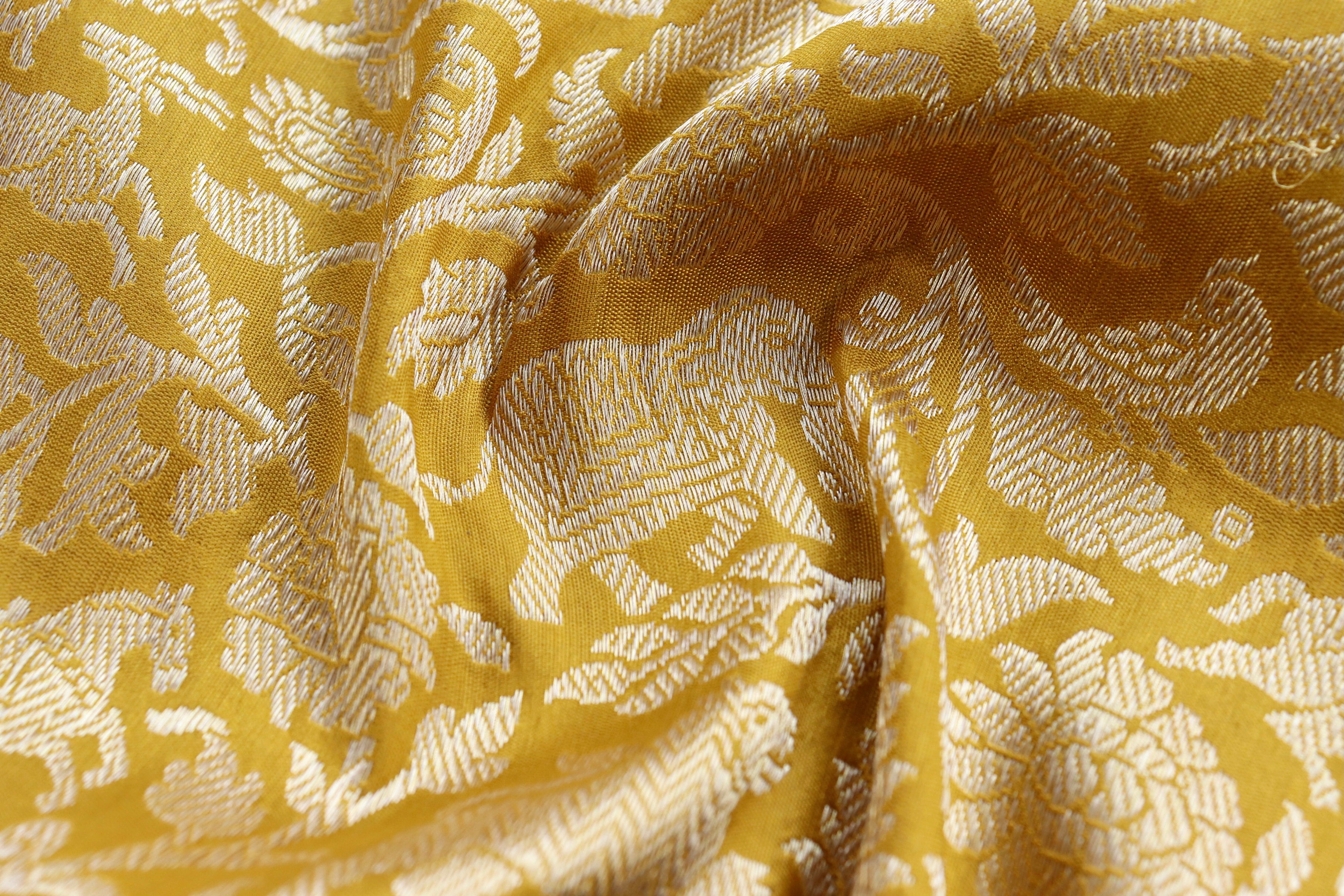 Yellow Shikargah Pure Silk Handloom Banarasi Saree