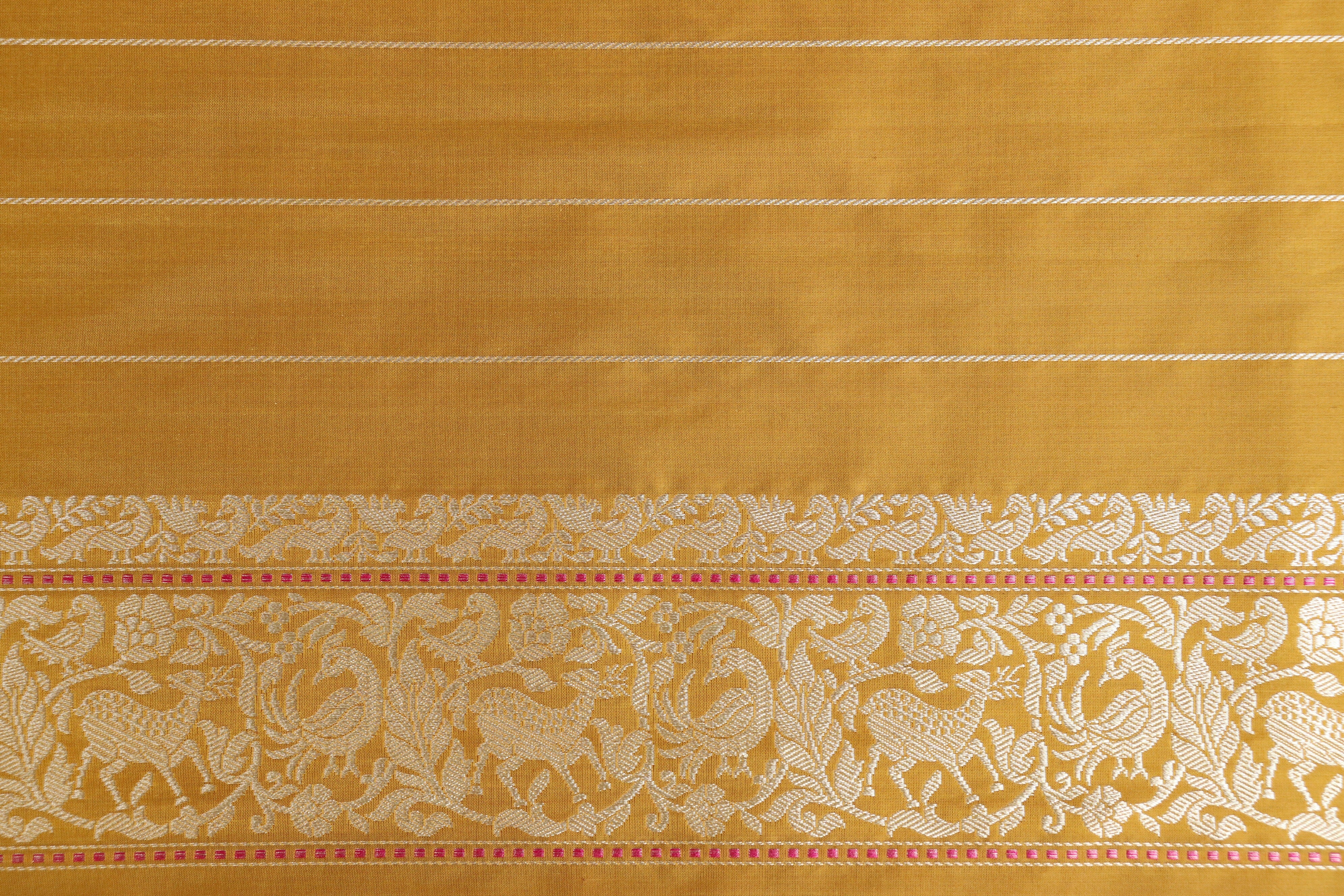 Yellow Shikargah Pure Silk Handloom Banarasi Saree