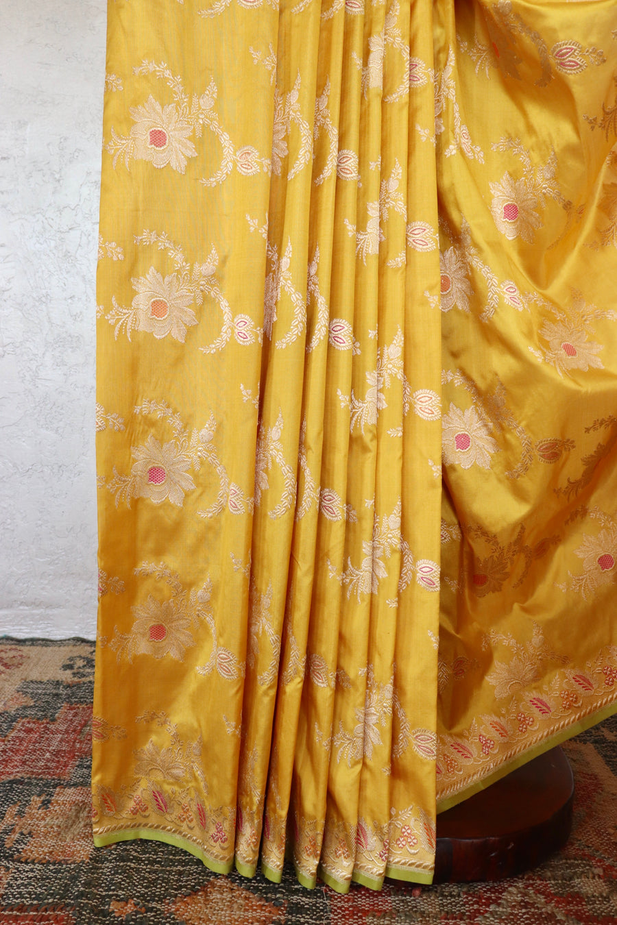 Mustard Yellow Pure Silk Kadhua Jangla Handwoven Saree