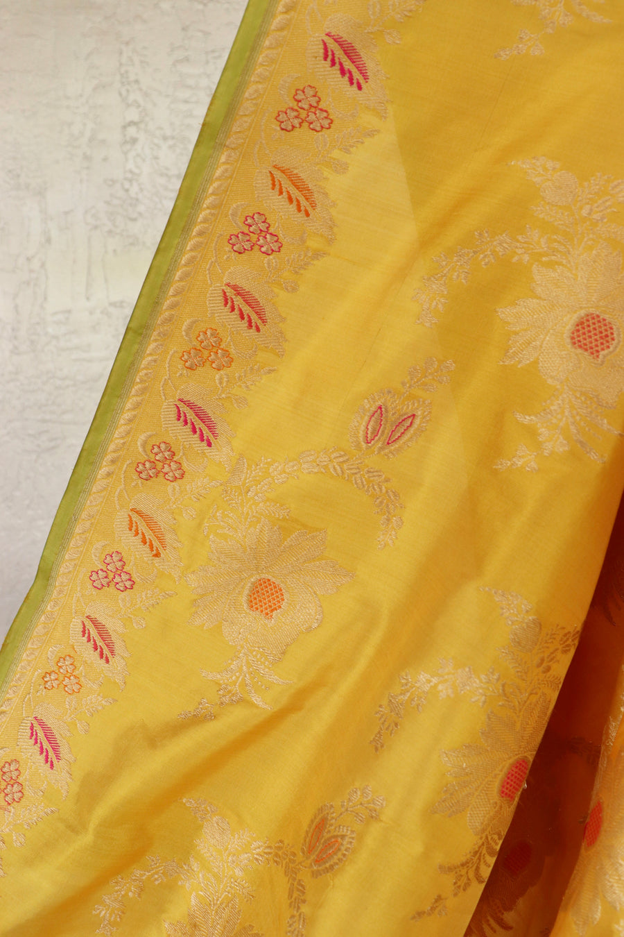 Mustard Yellow Pure Silk Kadhua Jangla Handwoven Saree