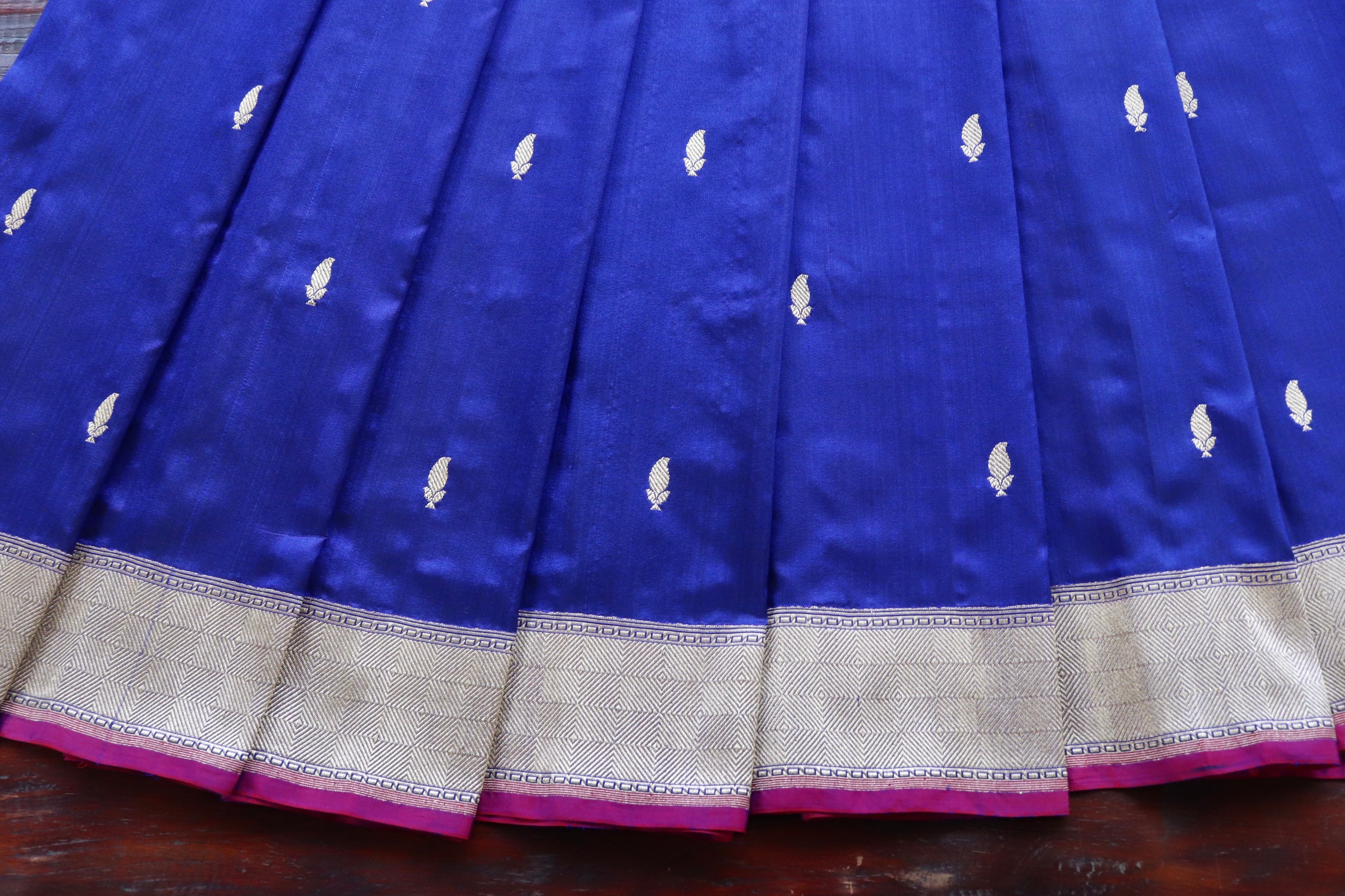 Royal Blue Kairy Kuniya Pure Silk Handloom Banarasi Saree