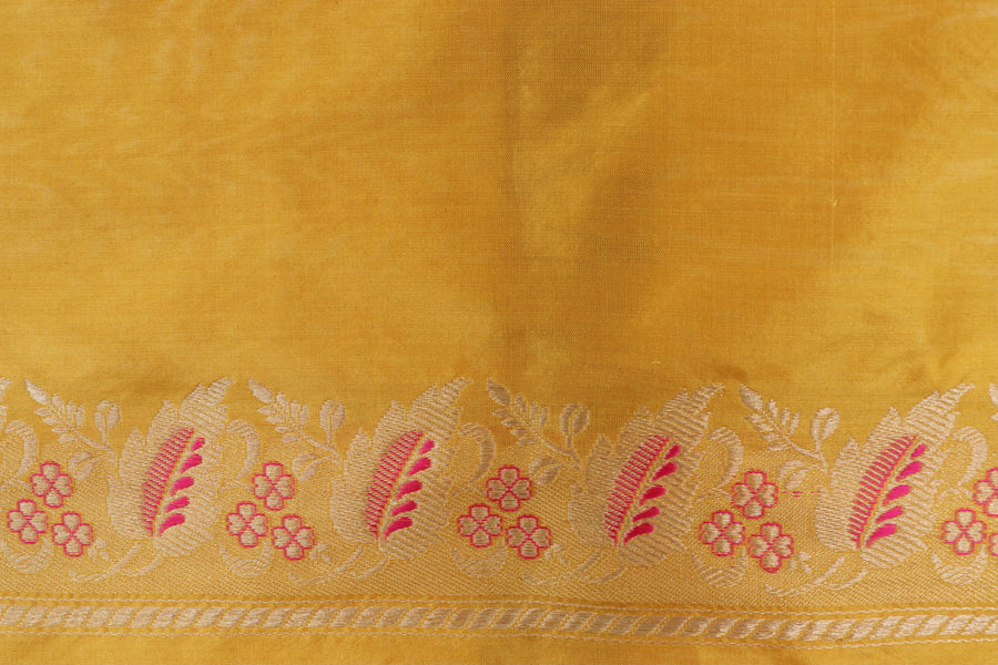 Mustard Yellow Pure Silk Kadhua Jangla Handwoven Saree