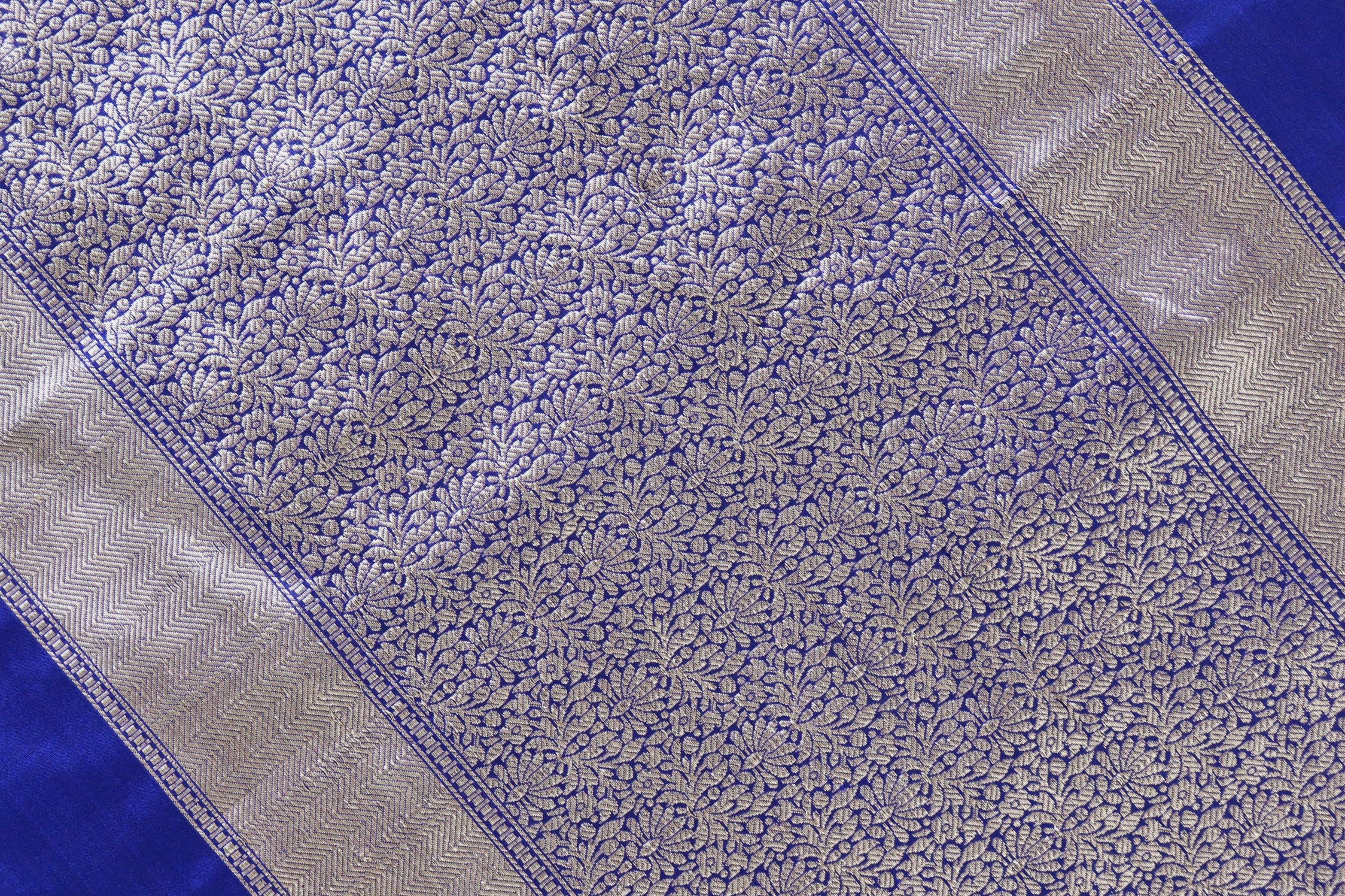 Royal Blue Kairy Kuniya Pure Silk Handloom Banarasi Saree