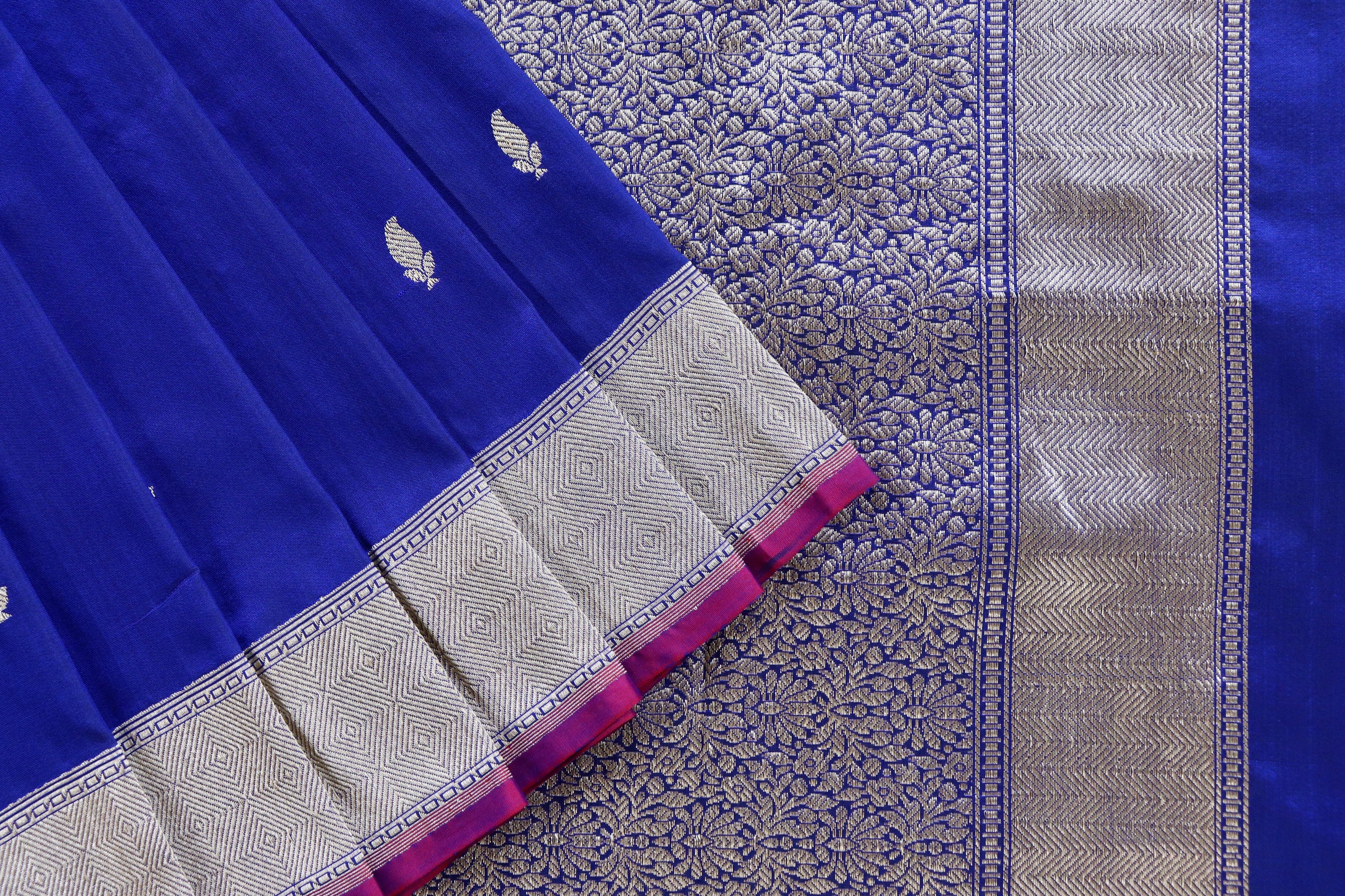 Royal Blue Kairy Kuniya Pure Silk Handloom Banarasi Saree