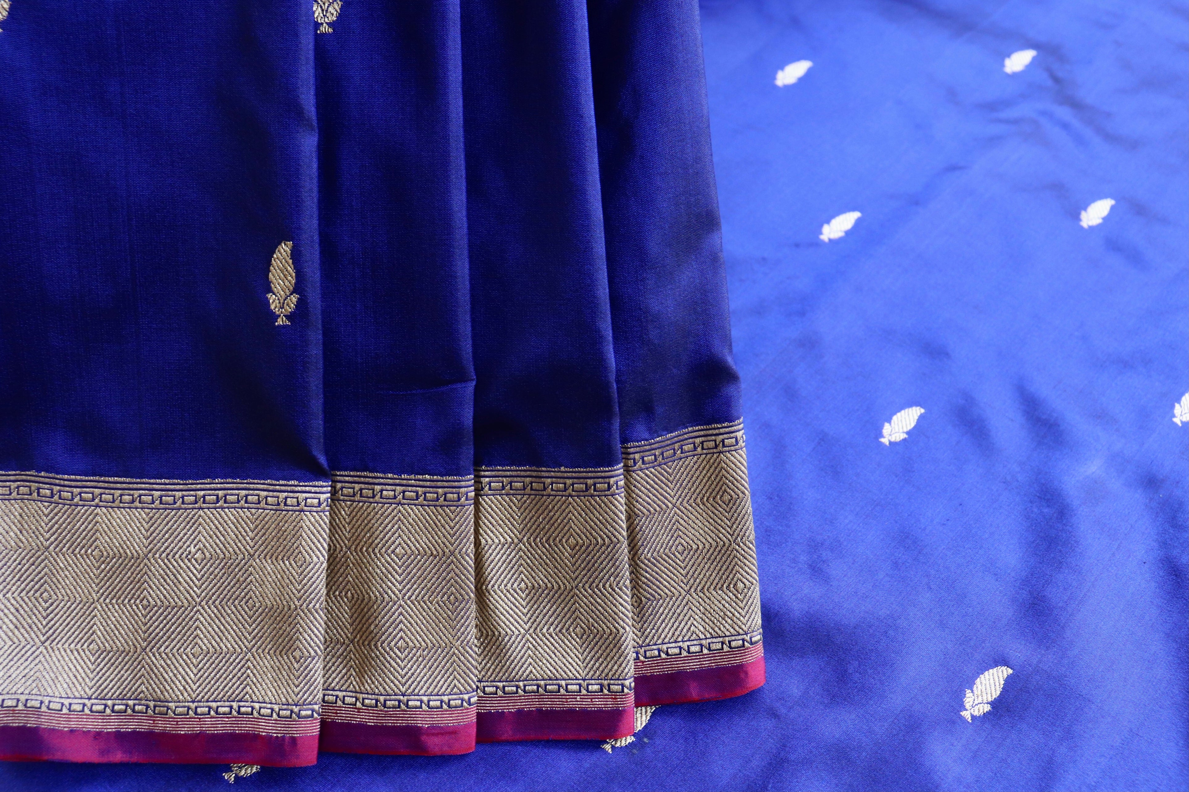 Royal Blue Kairy Kuniya Pure Silk Handloom Banarasi Saree