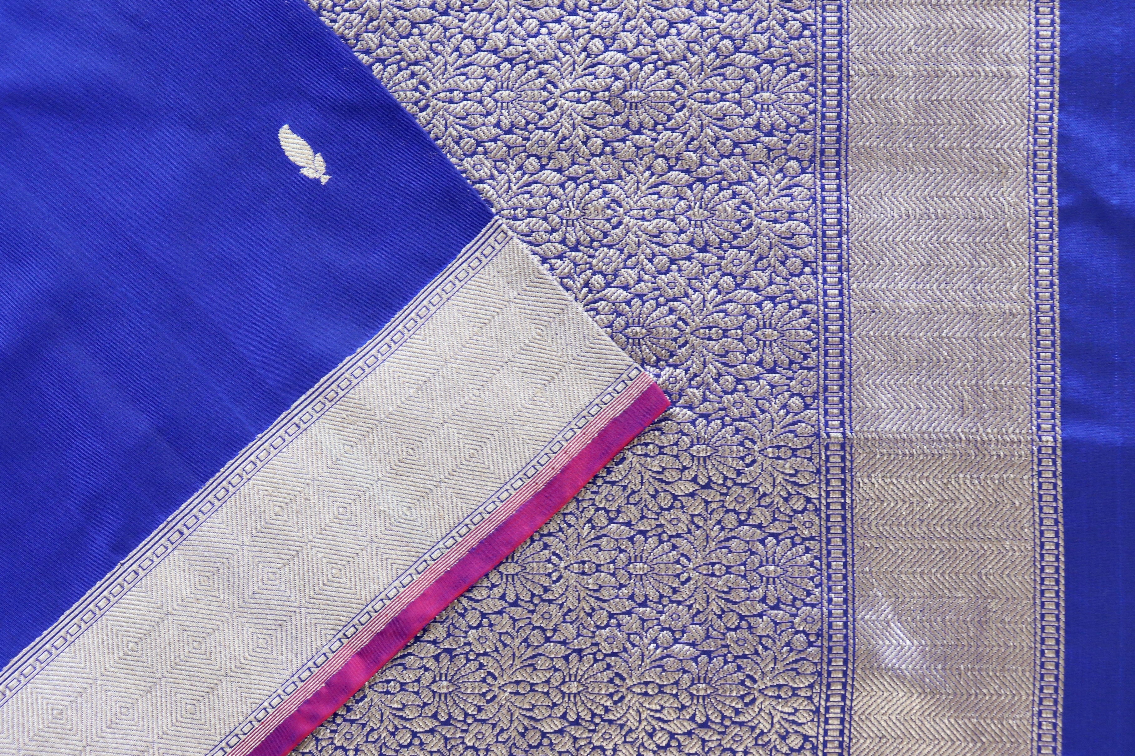 Royal Blue Kairy Kuniya Pure Silk Handloom Banarasi Saree