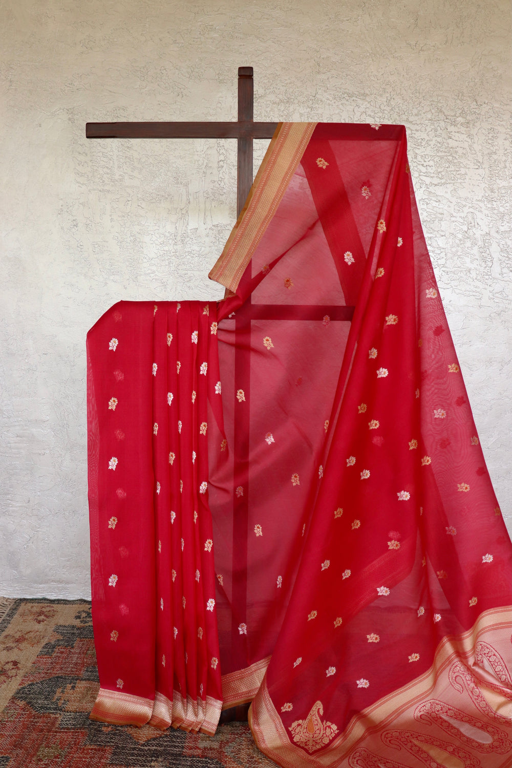 Red Kadhua Motif Pure Kora Silk Handloom Banarasi Saree