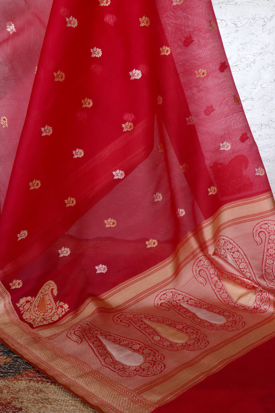 Red Kadhua Motif Pure Kora Silk Handloom Banarasi Saree