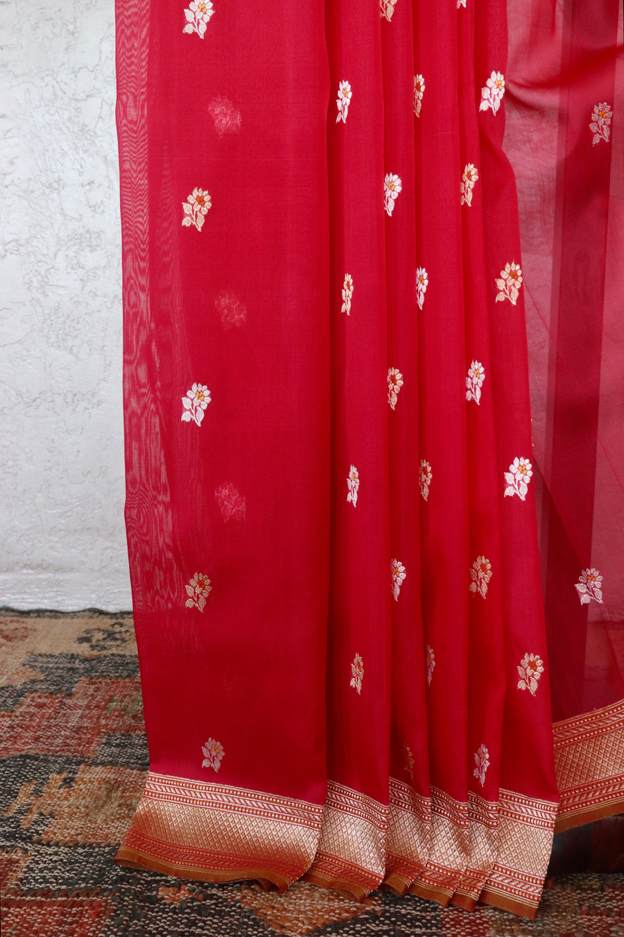 Red Kadhua Motif Pure Kora Silk Handloom Banarasi Saree