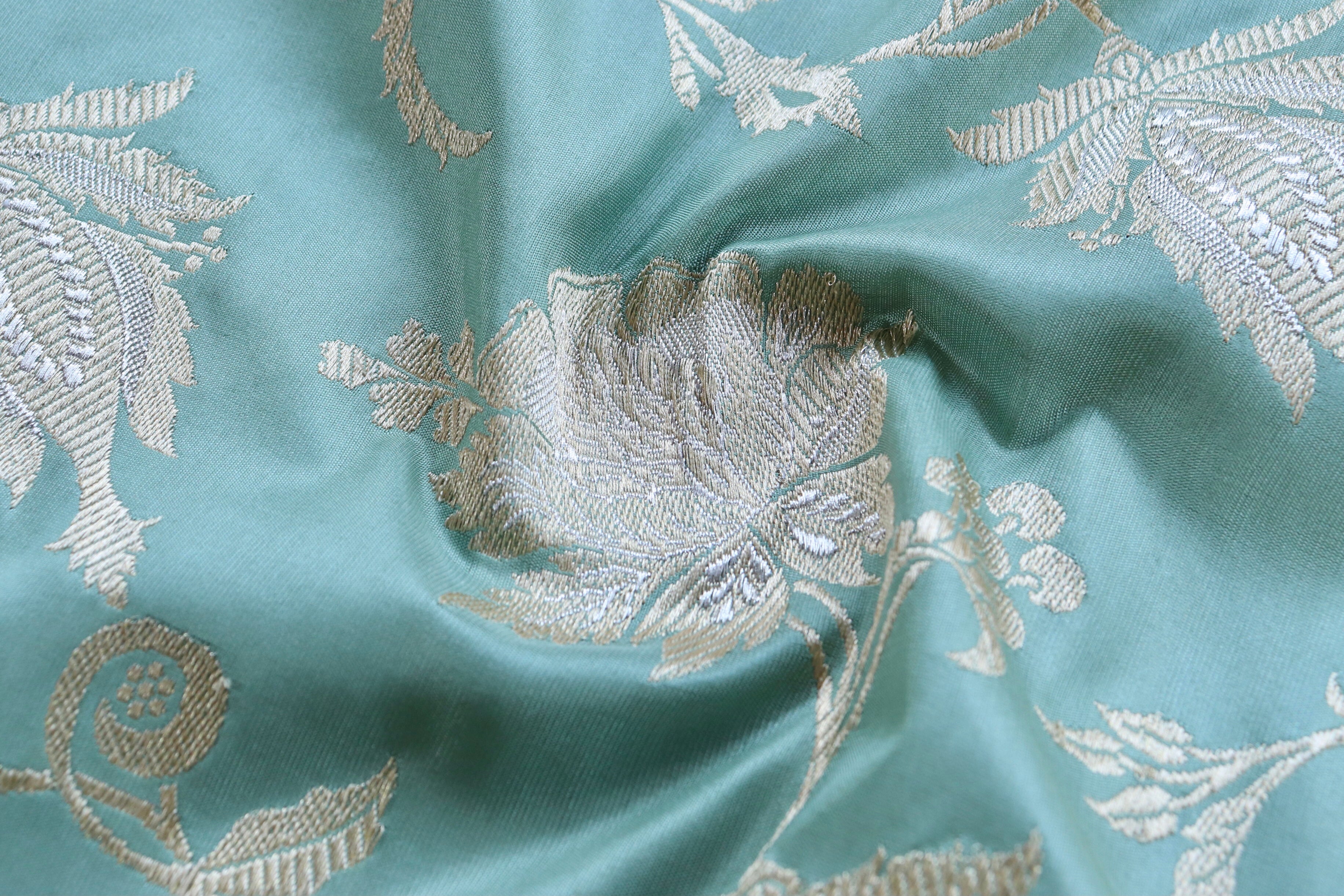 Mint Green Chinar Jangla Pure Silk Handloom Banarasi Saree