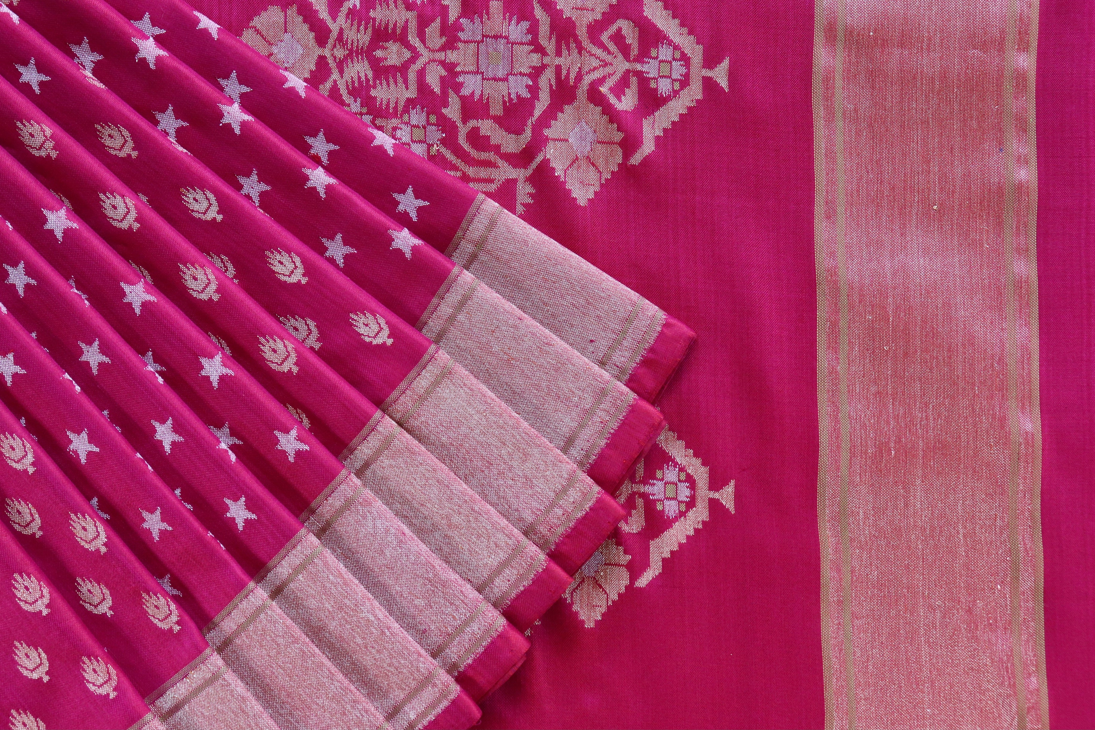 Rasberry Pink Pure Zari Silk Handwoven Banarasi Saree