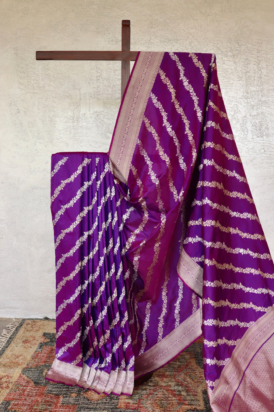 Purple Aada Jangla Pure Katan Silk Banarsi Saree