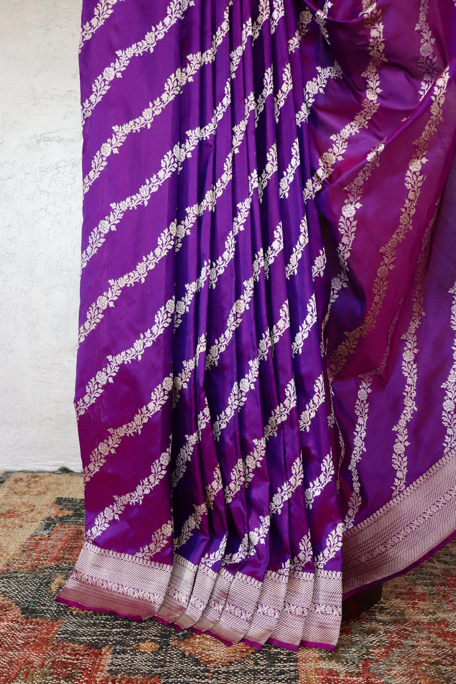Purple Aada Jangla Pure Katan Silk Banarsi Saree