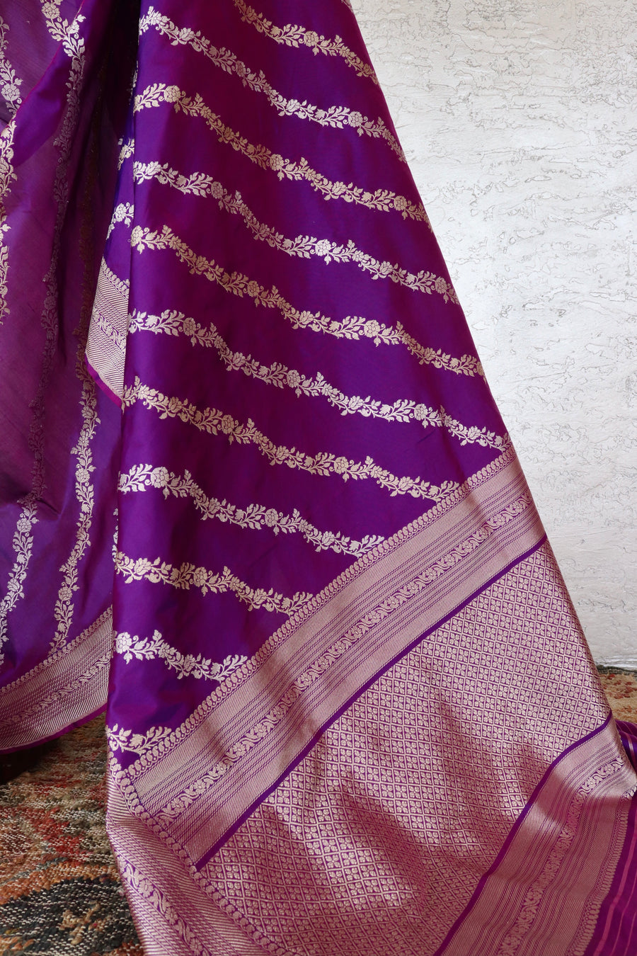 Purple Aada Jangla Pure Katan Silk Banarsi Saree