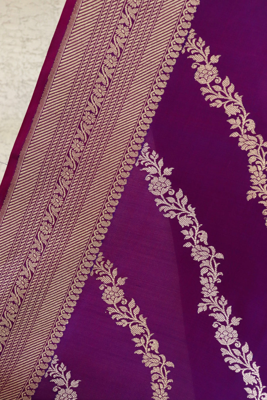 Purple Aada Jangla Pure Katan Silk Banarsi Saree