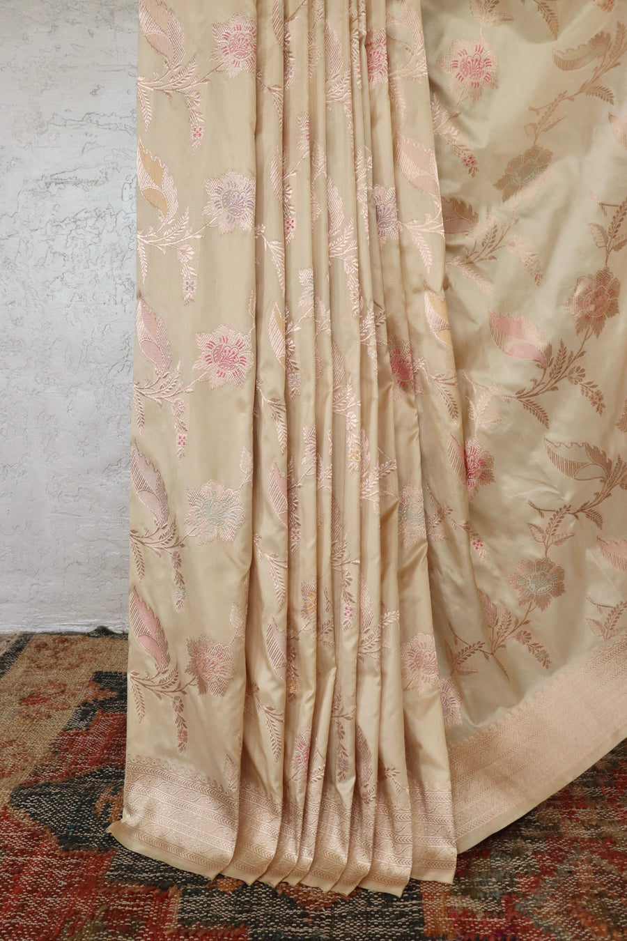 Beige Pure Silk Kadhua Jangla Handwoven Saree