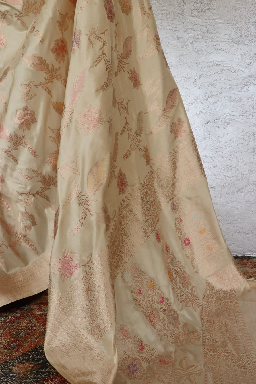 Beige Pure Silk Kadhua Jangla Handwoven Saree