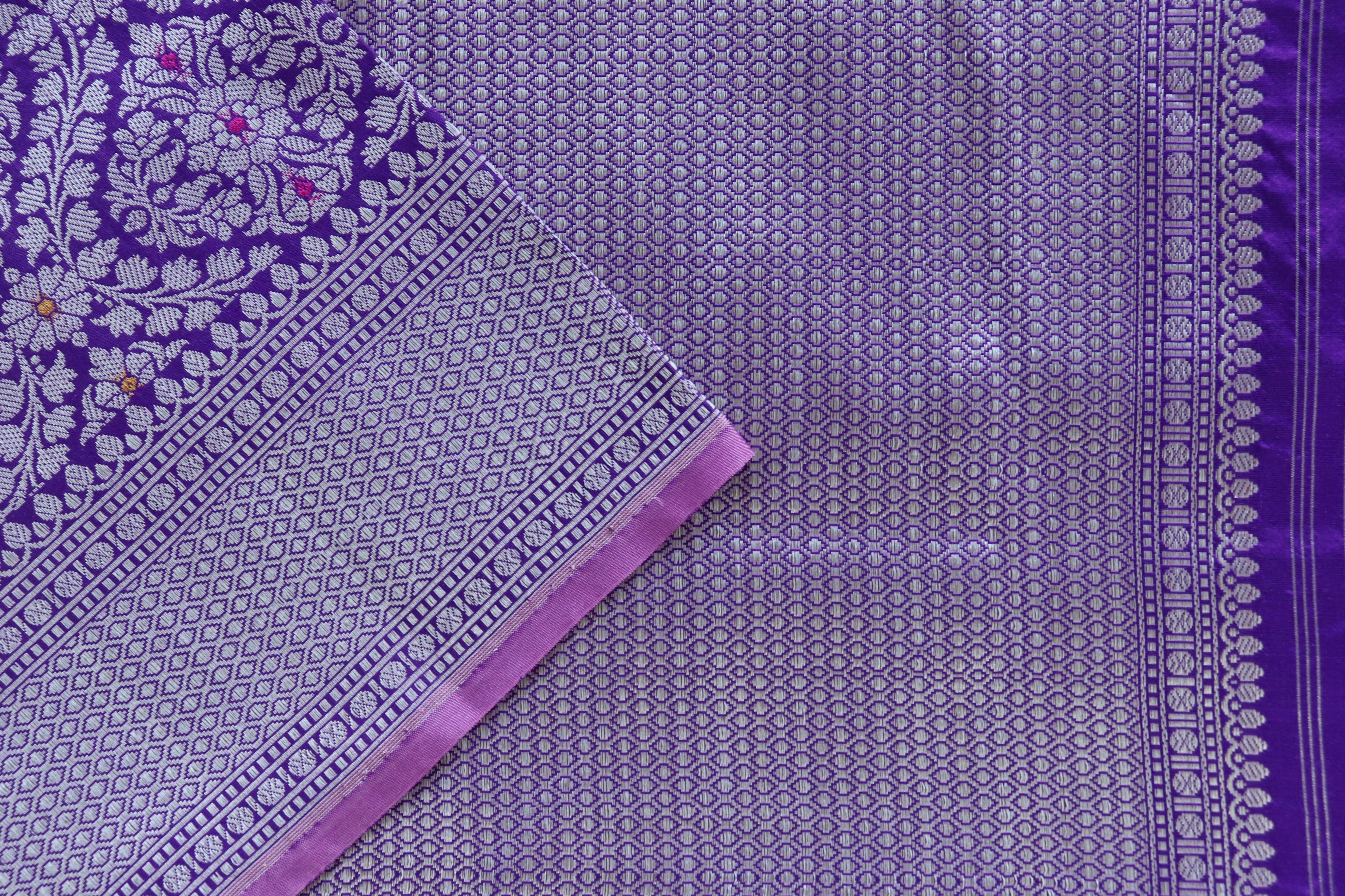 Purple Meenadar Tanchoi Pure Silk Handloom Banarasi Saree