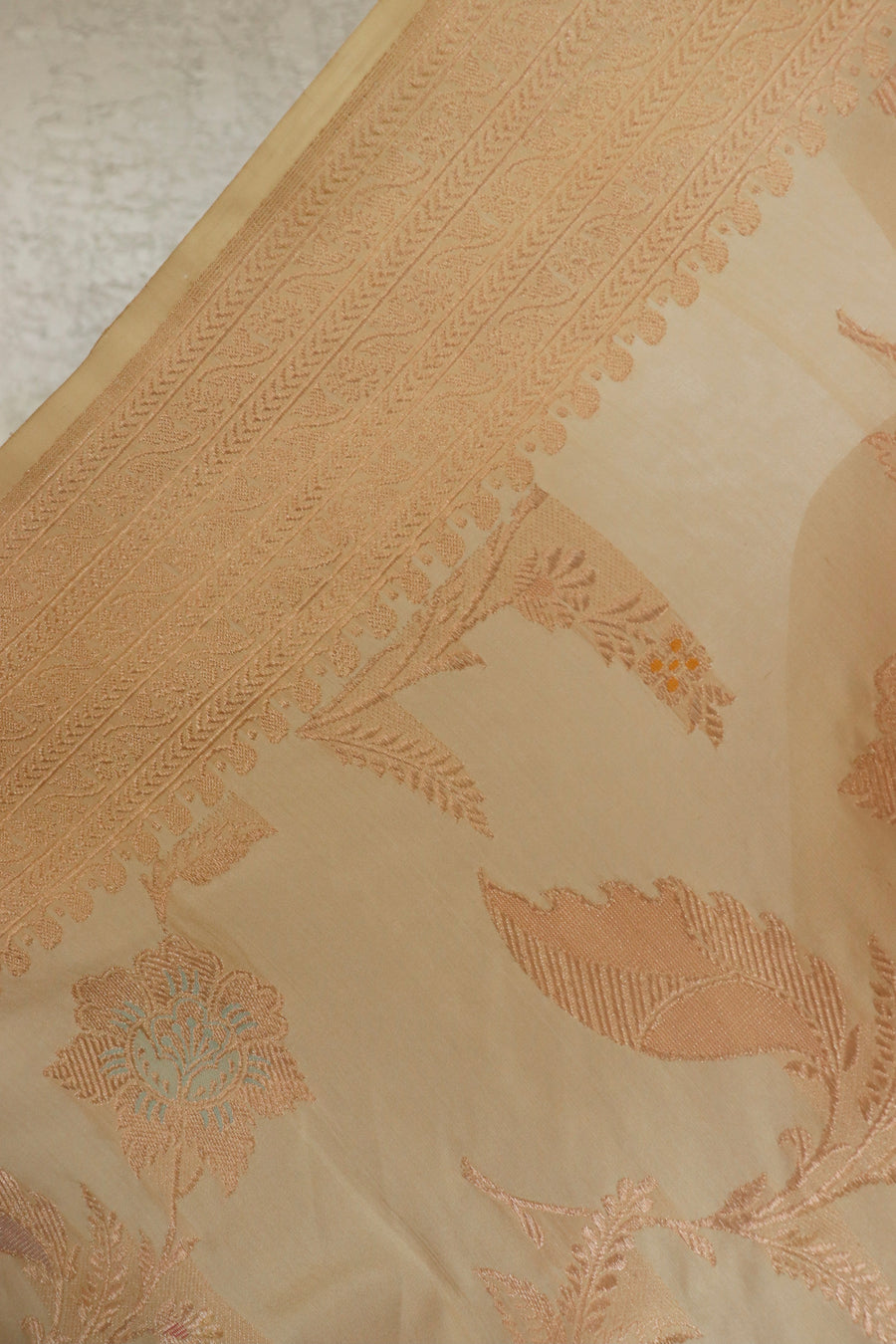 Beige Pure Silk Kadhua Jangla Handwoven Saree