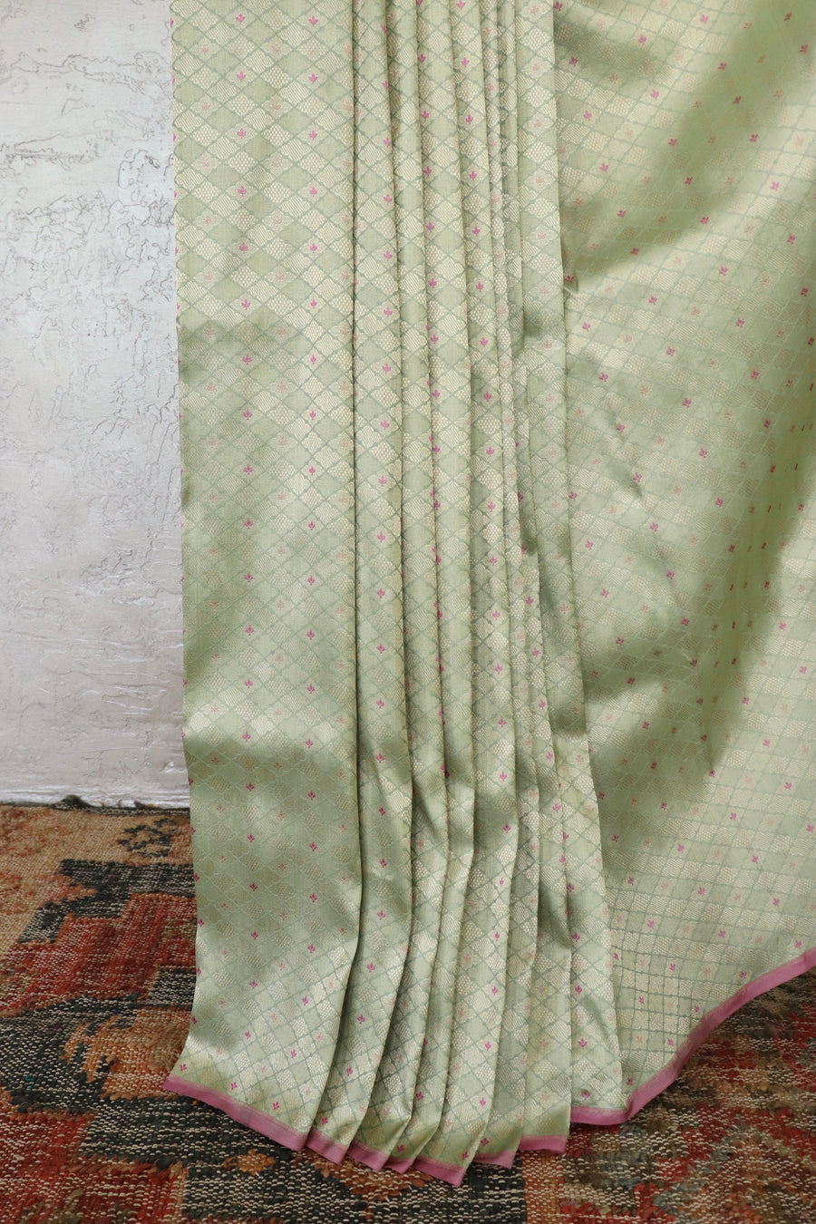 Aquamarine Meenadar Tanchoi Pure Silk Handloom Banarasi Saree