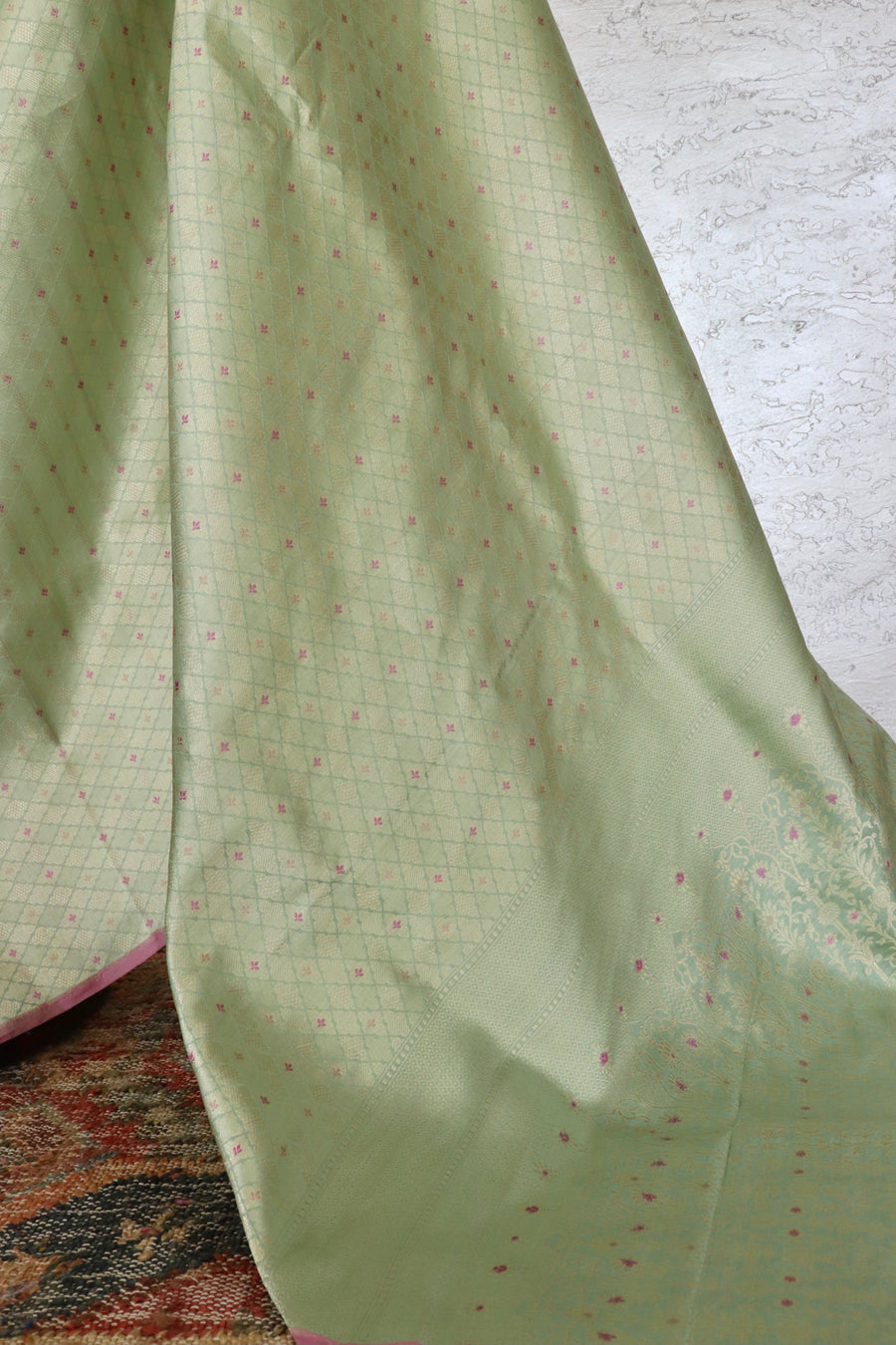 Aquamarine Meenadar Tanchoi Pure Silk Handloom Banarasi Saree