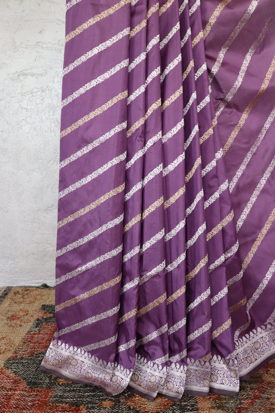 Purple Mauve Aada Jangla Pure Katan Silk Banarasi Saree