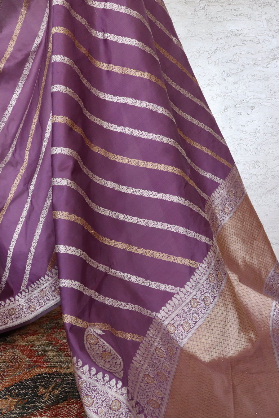Purple Mauve Aada Jangla Pure Katan Silk Banarasi Saree