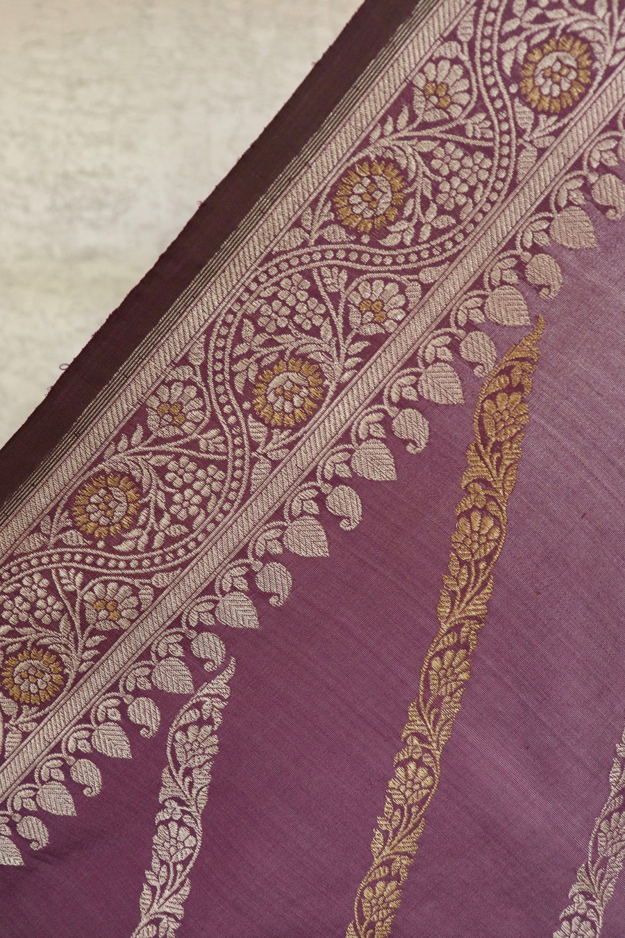Purple Mauve Aada Jangla Pure Katan Silk Banarasi Saree