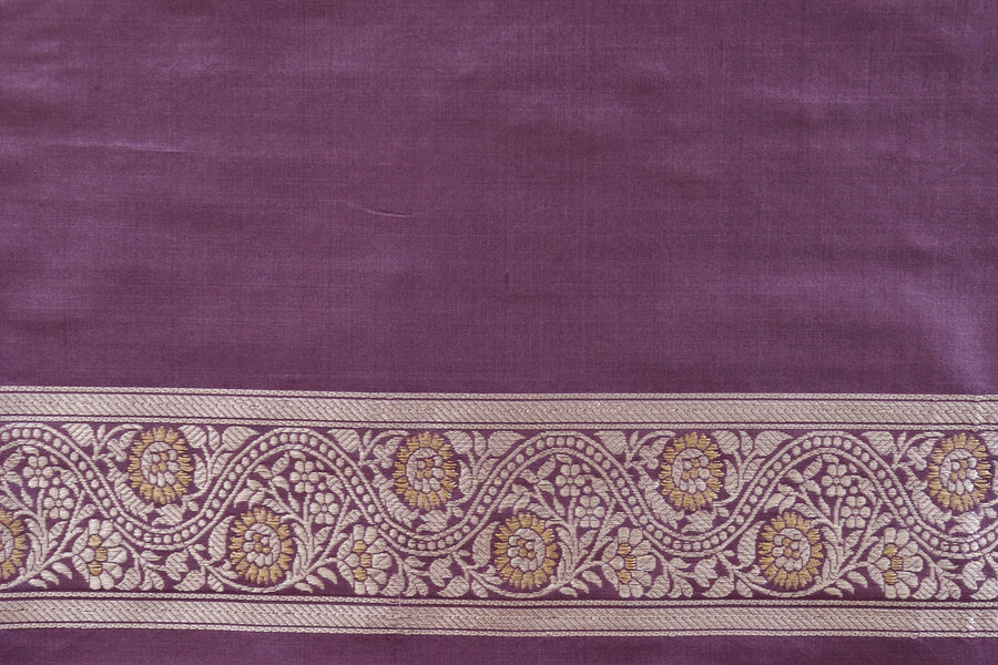 Purple Mauve Aada Jangla Pure Katan Silk Banarasi Saree