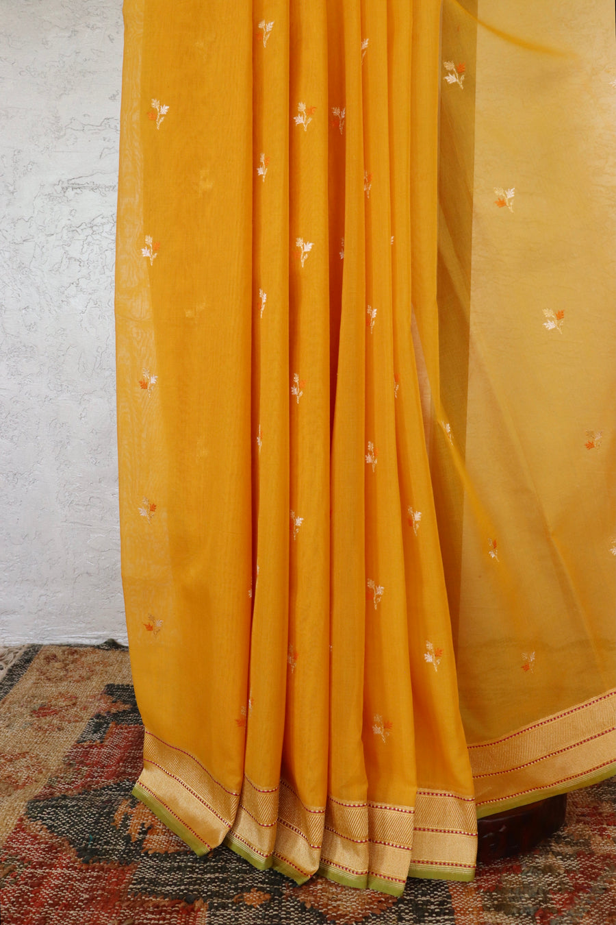 Yellow Cotton Kadhua Motif Banarasi Handloom Saree