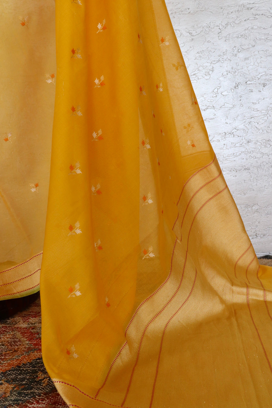 Yellow Cotton Kadhua Motif Banarasi Handloom Saree