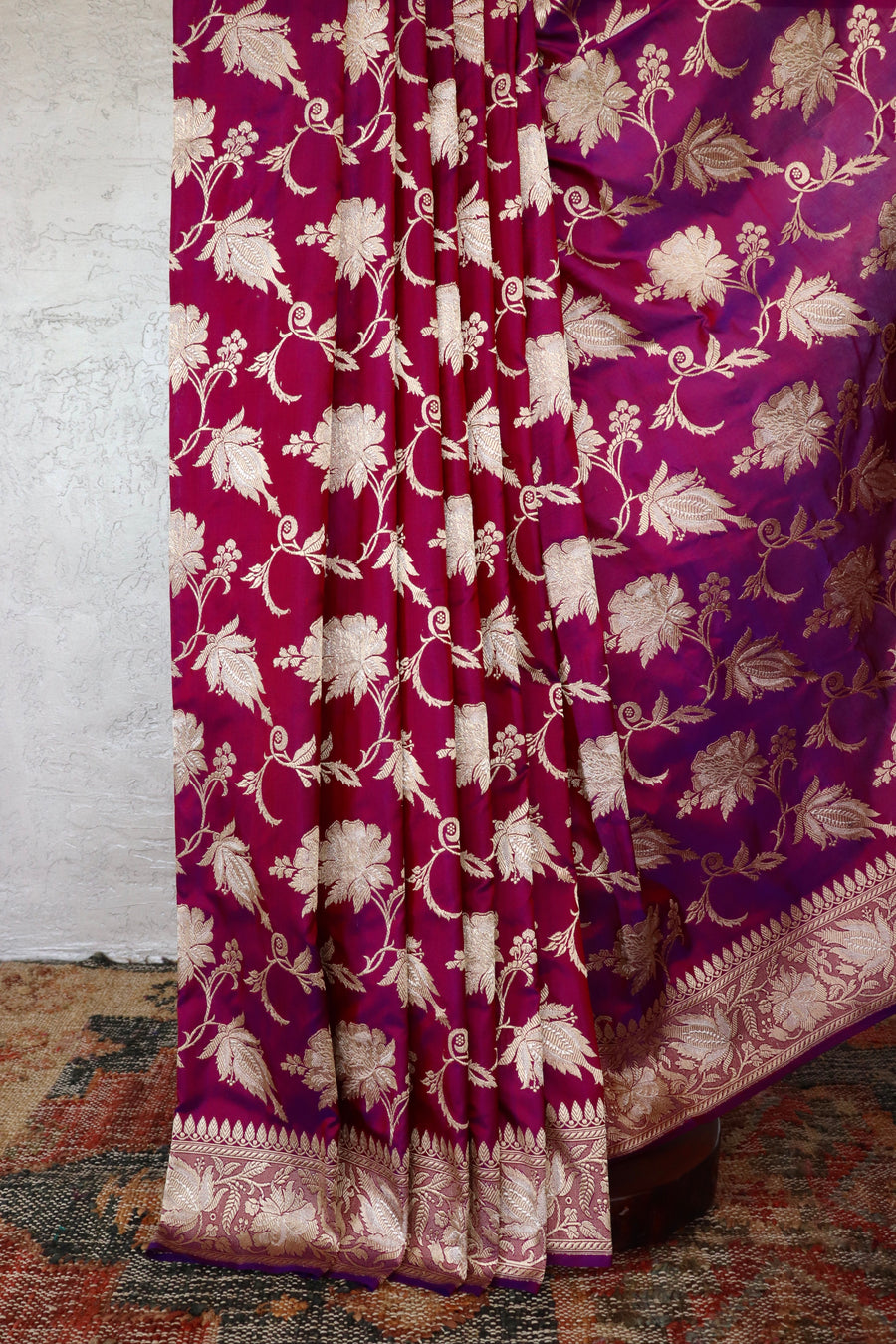 Purple Chinar Jangla Pure Silk Handloom Banarasi Saree