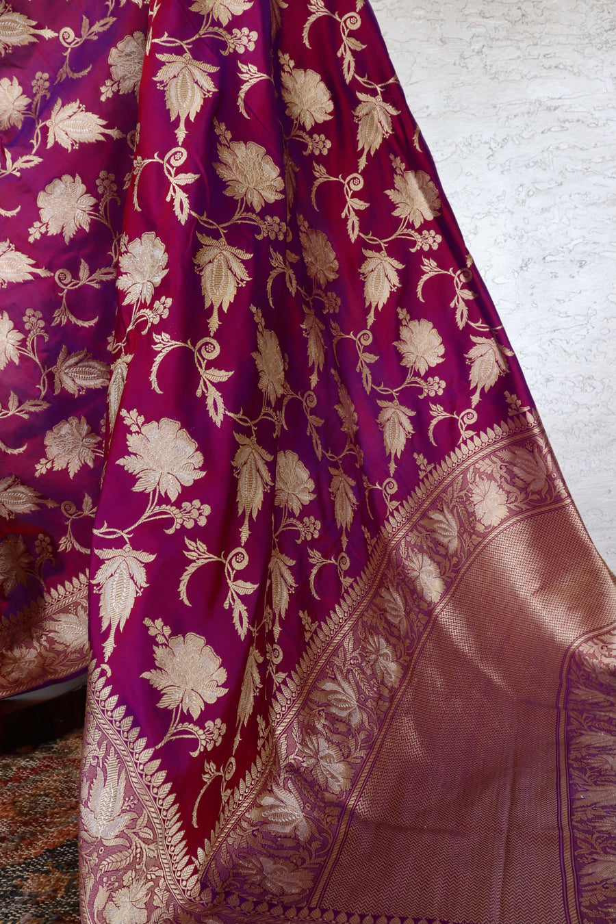 Purple Chinar Jangla Pure Silk Handloom Banarasi Saree