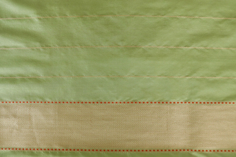 Pista Green & Pink Butterfly Resham Handwoven Banarasi Tanchoi Silk Saree
