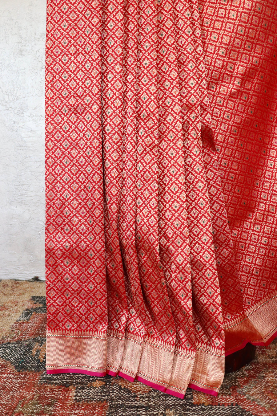 Red Meenadar Tanchoi Pure Silk Handloom Banarasi Saree