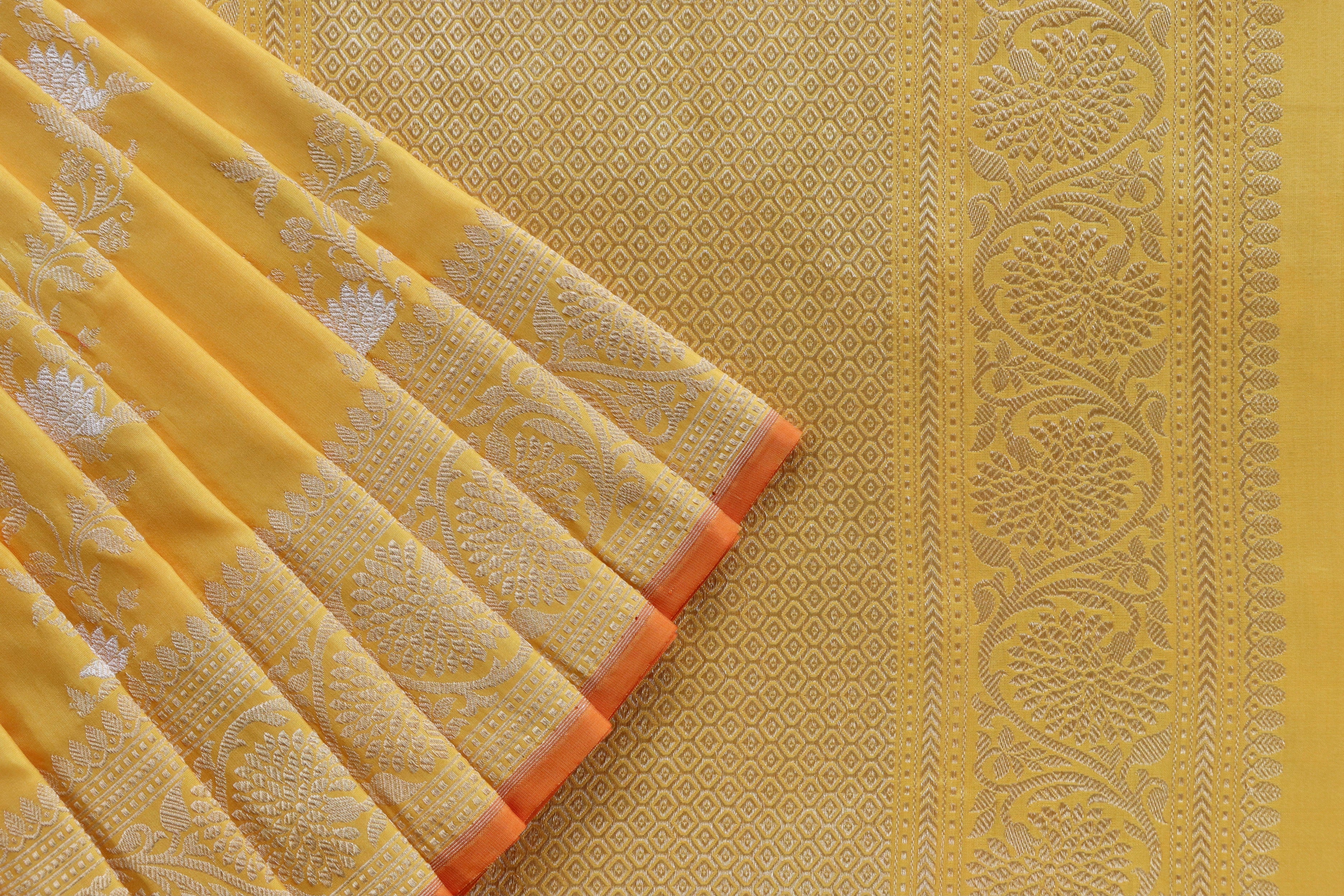 Yellow Jamal Jangla Pure Silk Handloom Banarasi Saree