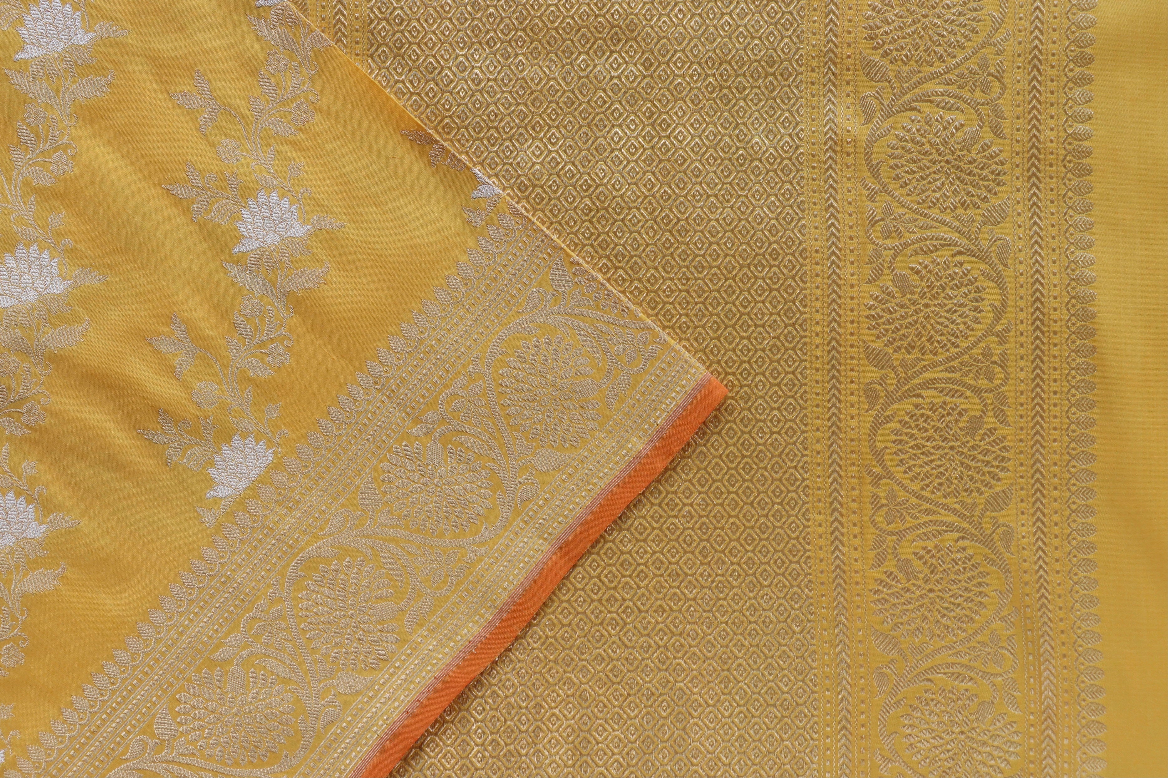 Yellow Jamal Jangla Pure Silk Handloom Banarasi Saree