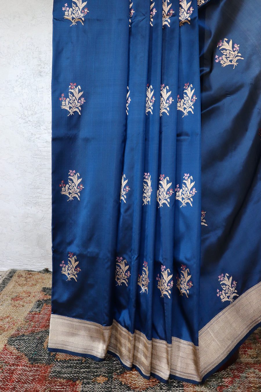 Deep Blue Alfi Pure Silk Handloom Banarasi Saree