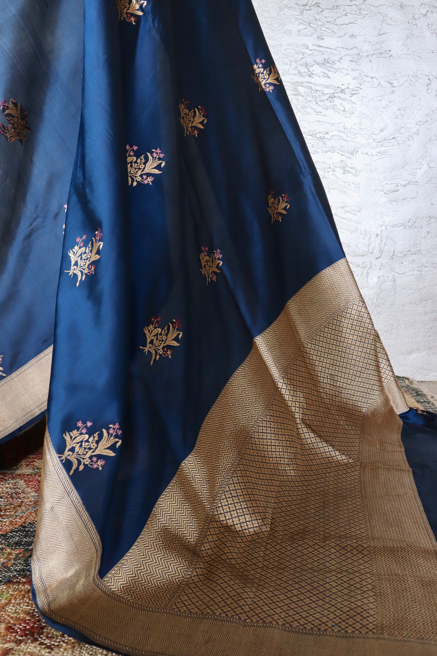 Deep Blue Alfi Pure Silk Handloom Banarasi Saree