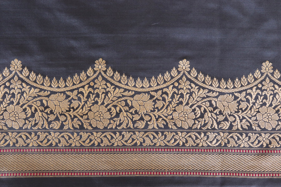 Grey Butterfly Motif Pure Silk Handloom Banarasi Saree