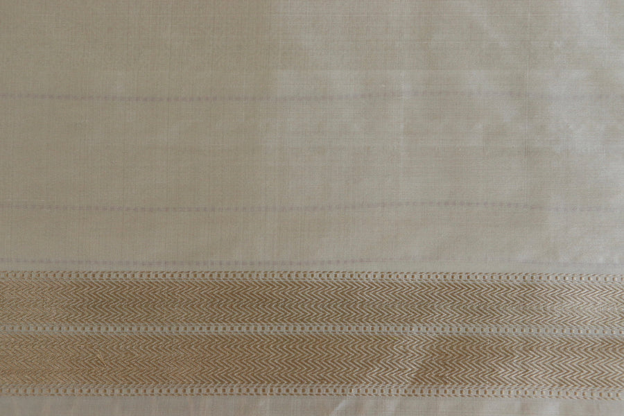 Ivory Check Pure Silk Handloom Banarasi Saree