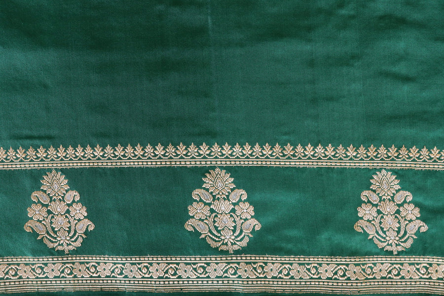 Bottle Green Kadhua Motif Pure Silk Handloom Banarasi Saree