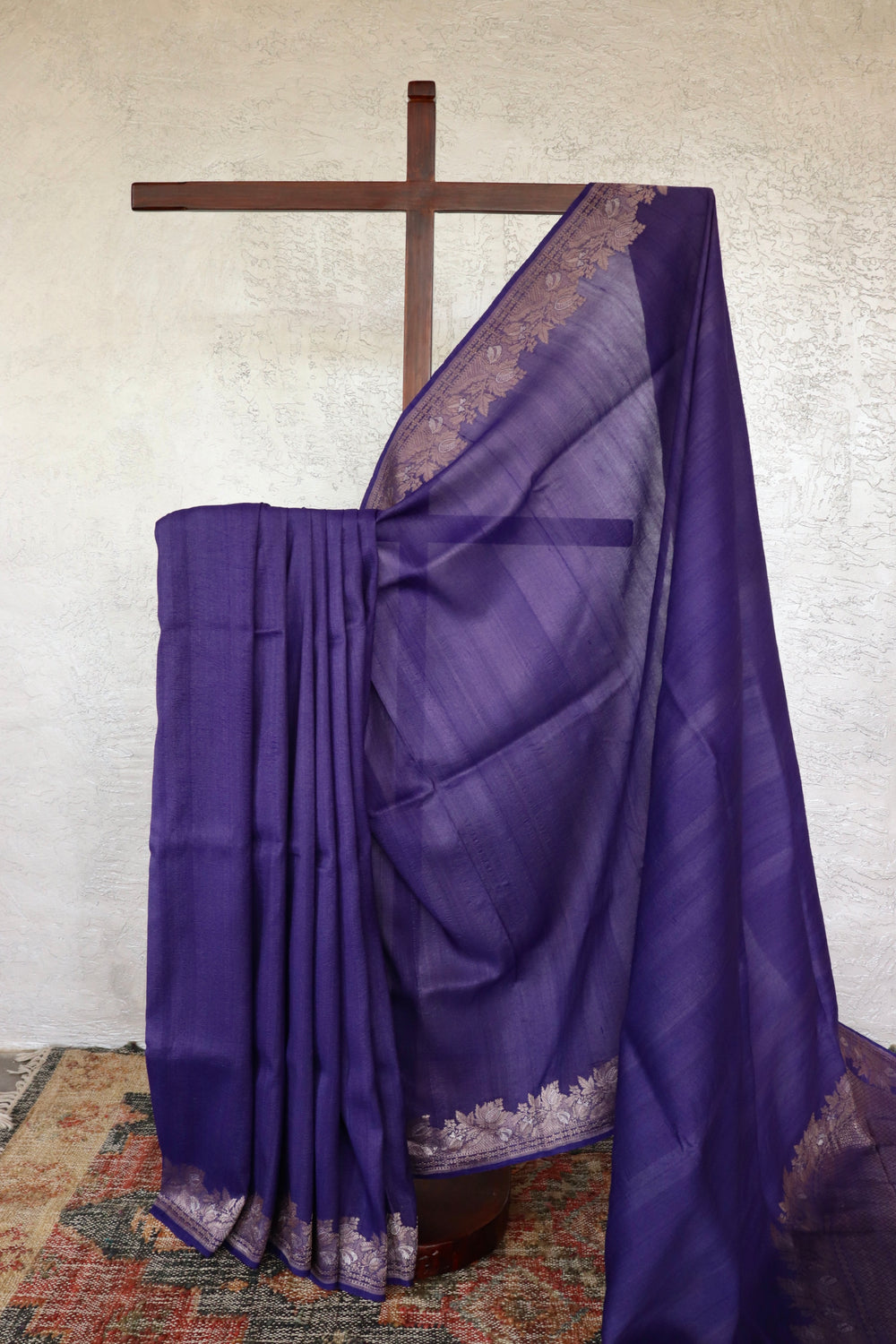 Violet handloom Banarsi saree in Tussar silk